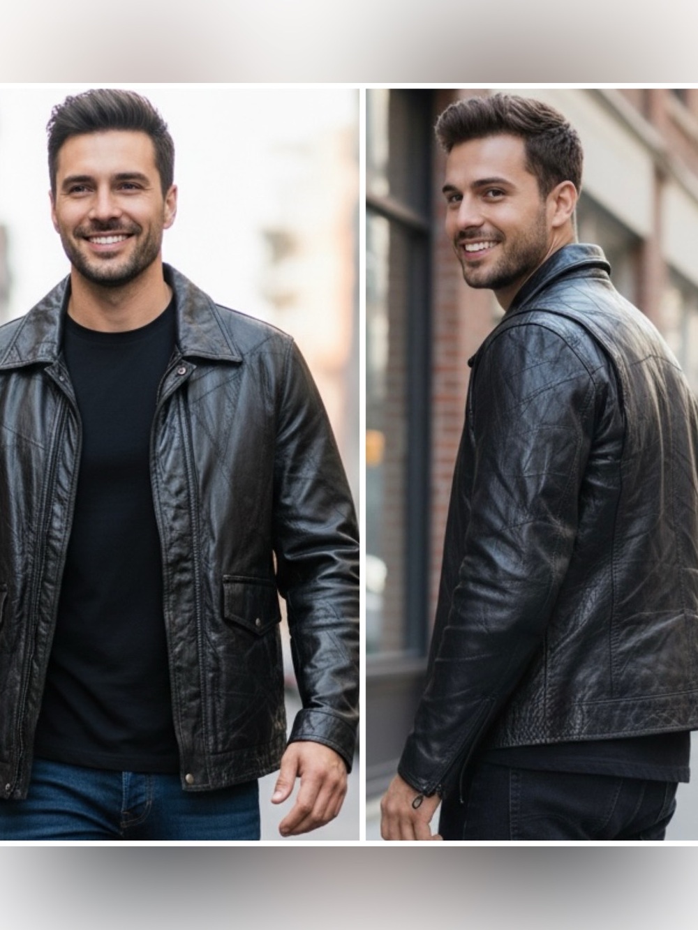 Genuine Leather Bomber Jacket - Black